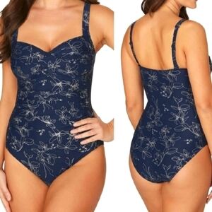 NIP TUCK SWIM Garden Line Foil Tummy Control One Piece Swimsuit Navy Size 4